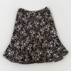 Vintage Y2K Brown Floral Midi Maxi Layer Ruffle Skirt Plus Size 3X Elastic Waist